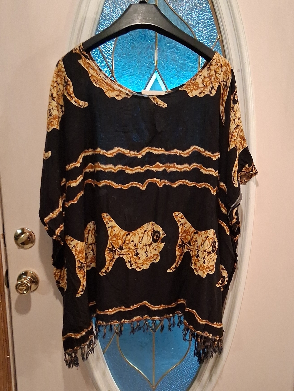 Black & Gold Printed Poncho Tunic - Lightweight Women’s Top